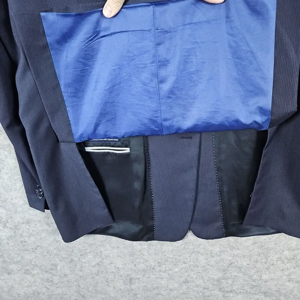 Tommy Hilfiger Men's Blazer Navy Blue Size 46L Pinstripes 2-Button 100%‎ Wool